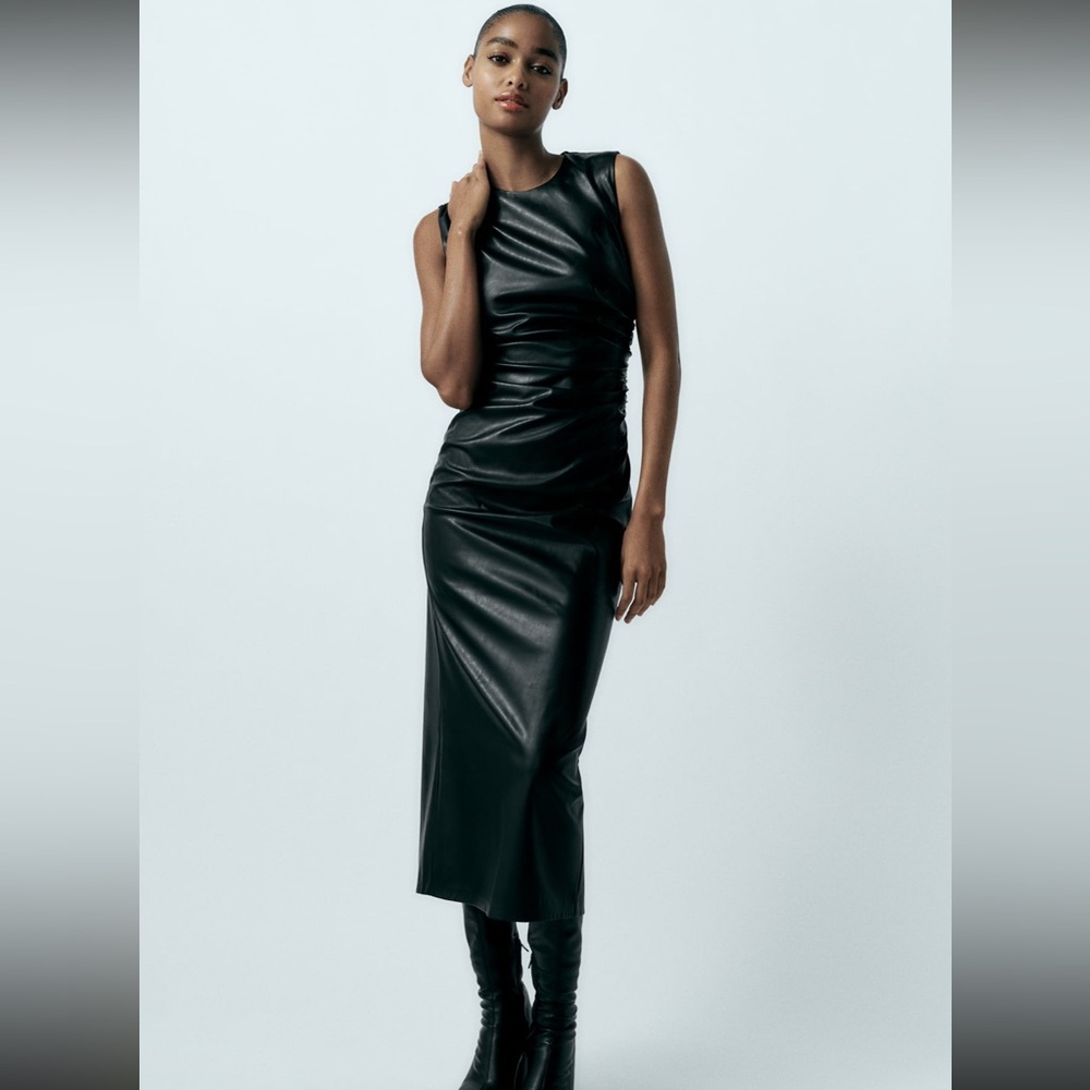 ZARA NWT FAUX LEATHER DRAPED DRESS